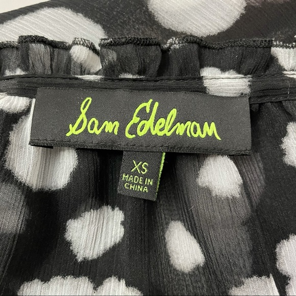 Sam Edelman Blouse Sheer Graphic Play Black White XS Spots Dots Professional - Picture 5 of 6